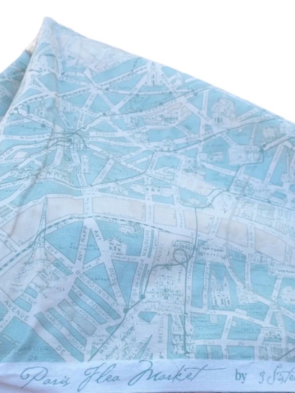 Moda Green and White Map-Print Throw Pillow Cover Craft Quilt Decor Paris Flea M